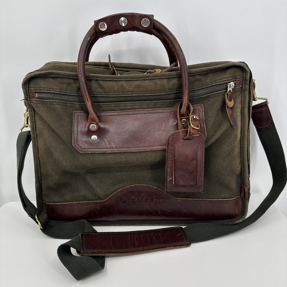 Vintage Orvis Battenkill Canvas Briefcase Messenger Bag With Strap Grunge